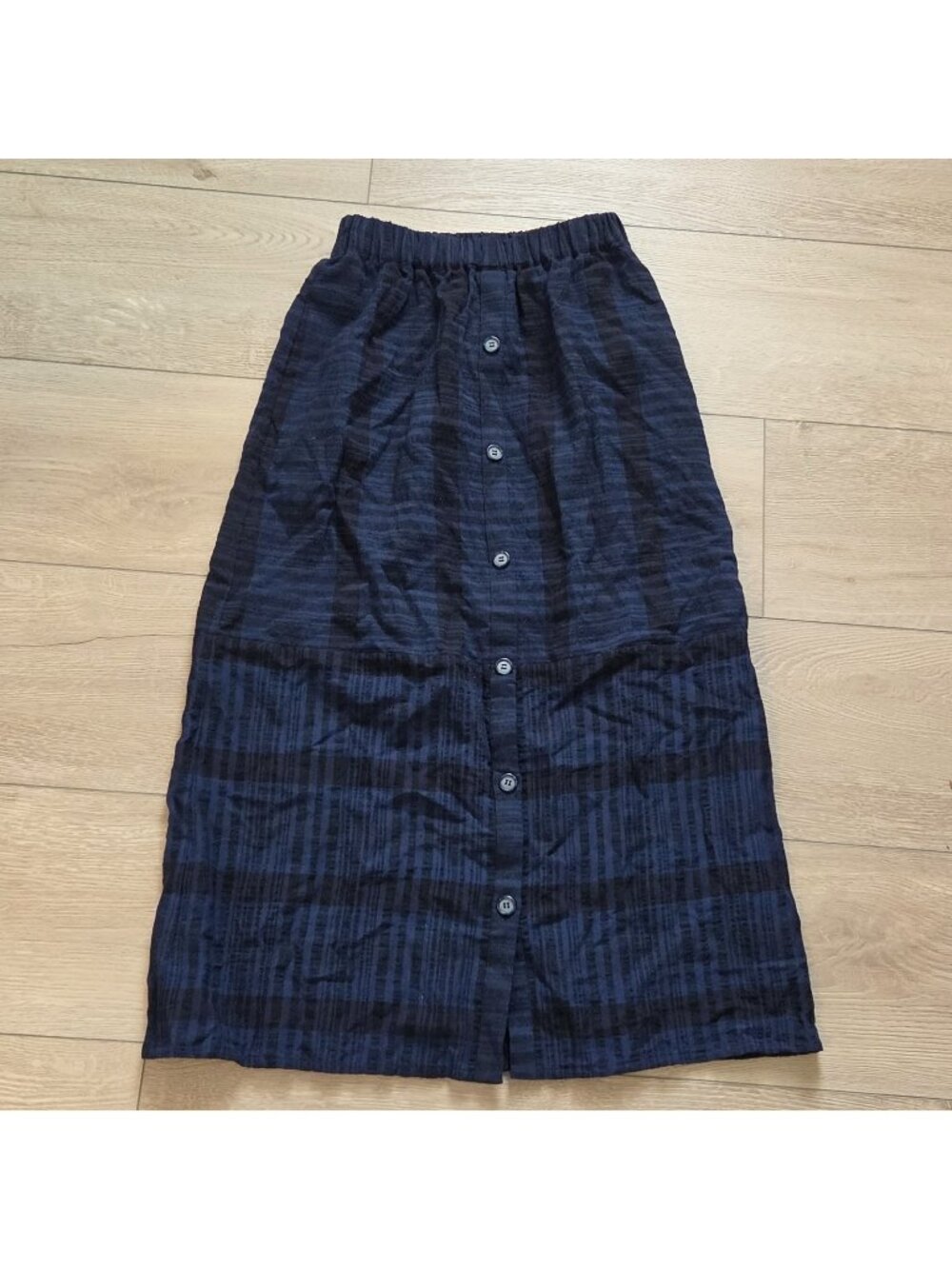 Poetry Wool Viscose Linen Cotton Blend Blue Plaid Midi Skirt Womens Small